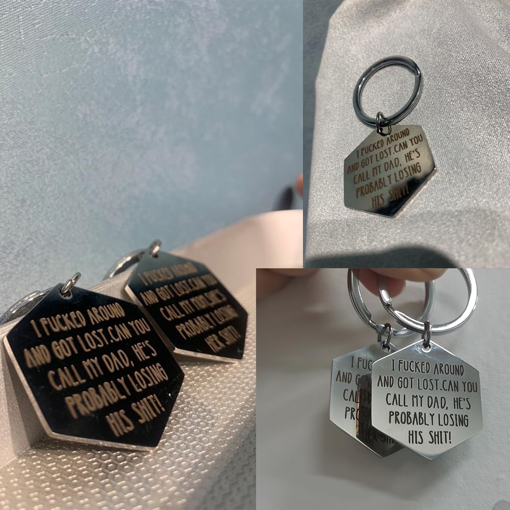Generic funny dog tag back view highlighting the secure attachment split ring.