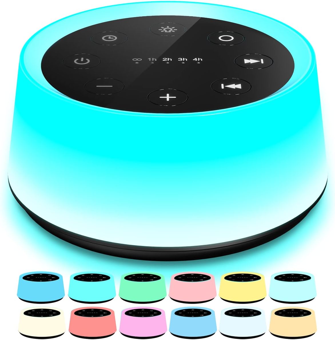 ColorsNoise Sound Machine front view featuring the black circular design and control buttons.