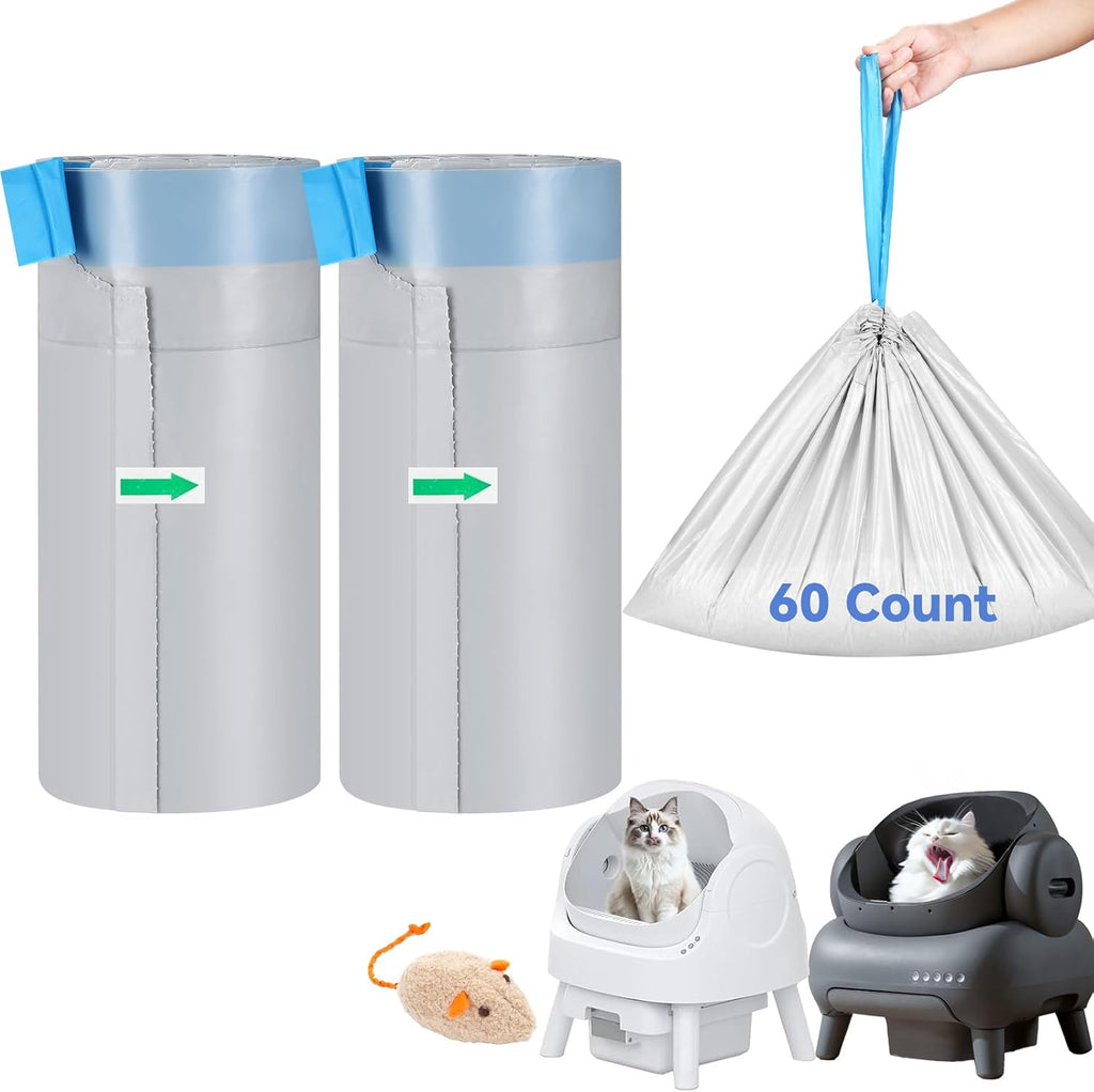 120 Count Automatic Cat Litter Box Liners Bags Compatible with NeakasaM1 Petpivot Autoscooper 11/12 and Similar Open-Top Self-Cleaning Cat Litter Box, Drawstring Handle Heavy Duty Leak-proof, 27*13in - Image 9