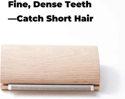 Eiqijci wooden deshedding comb being used on a dog neck and chest area