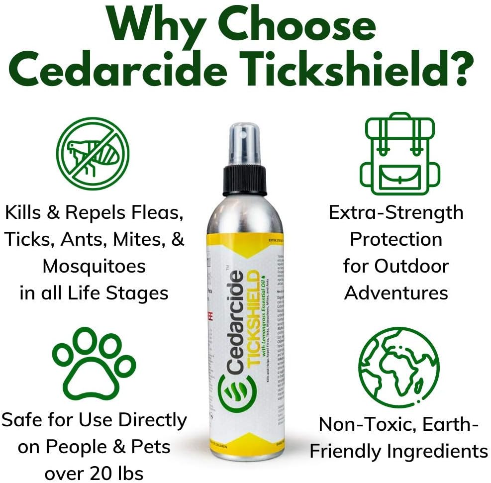 Four fluid ounce Cedarcide insect repellent bottles for family and pet use.
