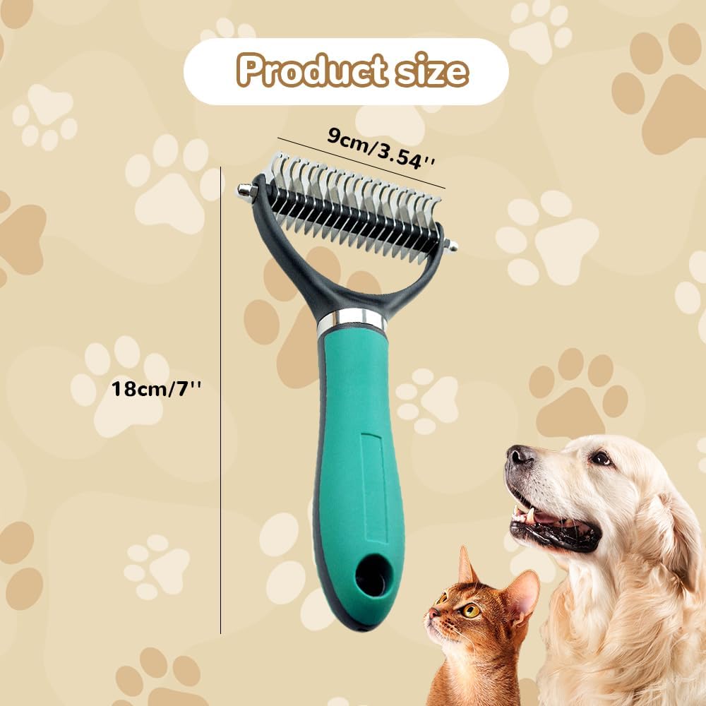 Generic green double-sided pet dematting rake for dogs and cats