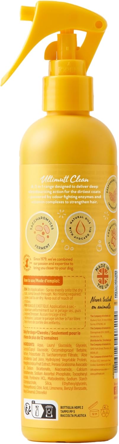 Pet Head dog grooming spray bottle label details
