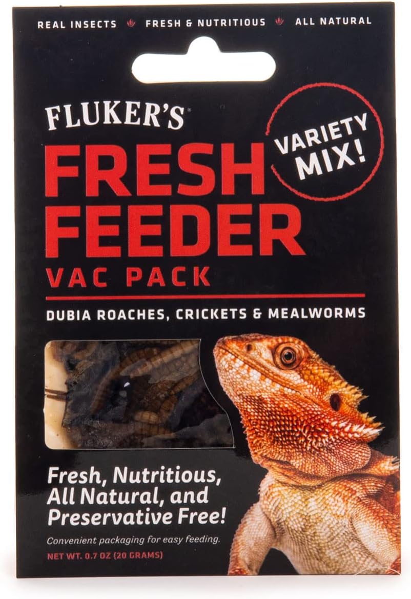 Fluker's Fresh Feeder Vac Pack Variety Mix front view of the reptile insect food packaging.
