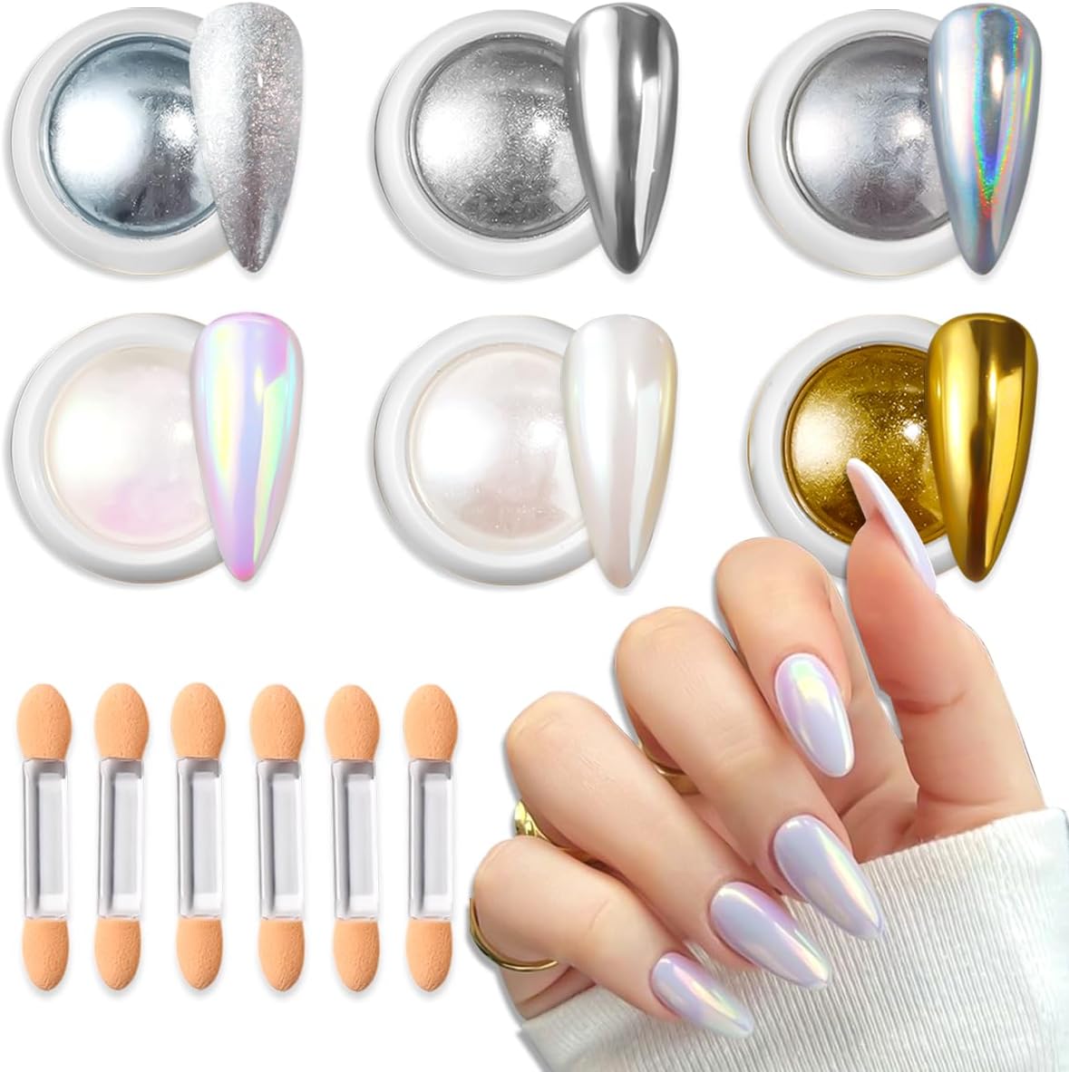 Sutozmiwe 6 Colors Chrome Nail Powder Kit front view