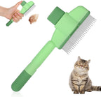 Lonnalee self cleaning flea comb for cats and dogs front view showing the green handle and dual length stainless steel teeth.