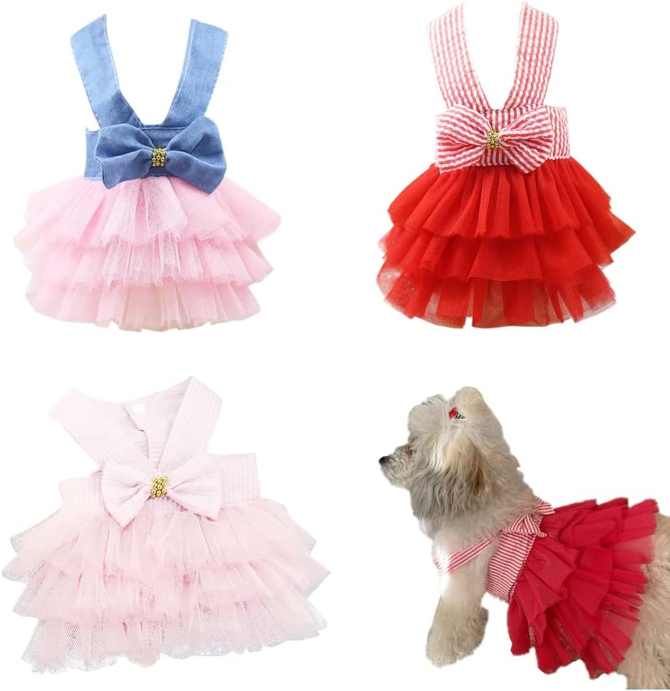 Clopon doggie cat apparel halter neck bowknot tutu outfit blue extra small