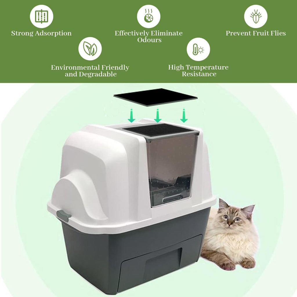 Activated carbon replacement filters for hooded cat litter boxes showing thickness