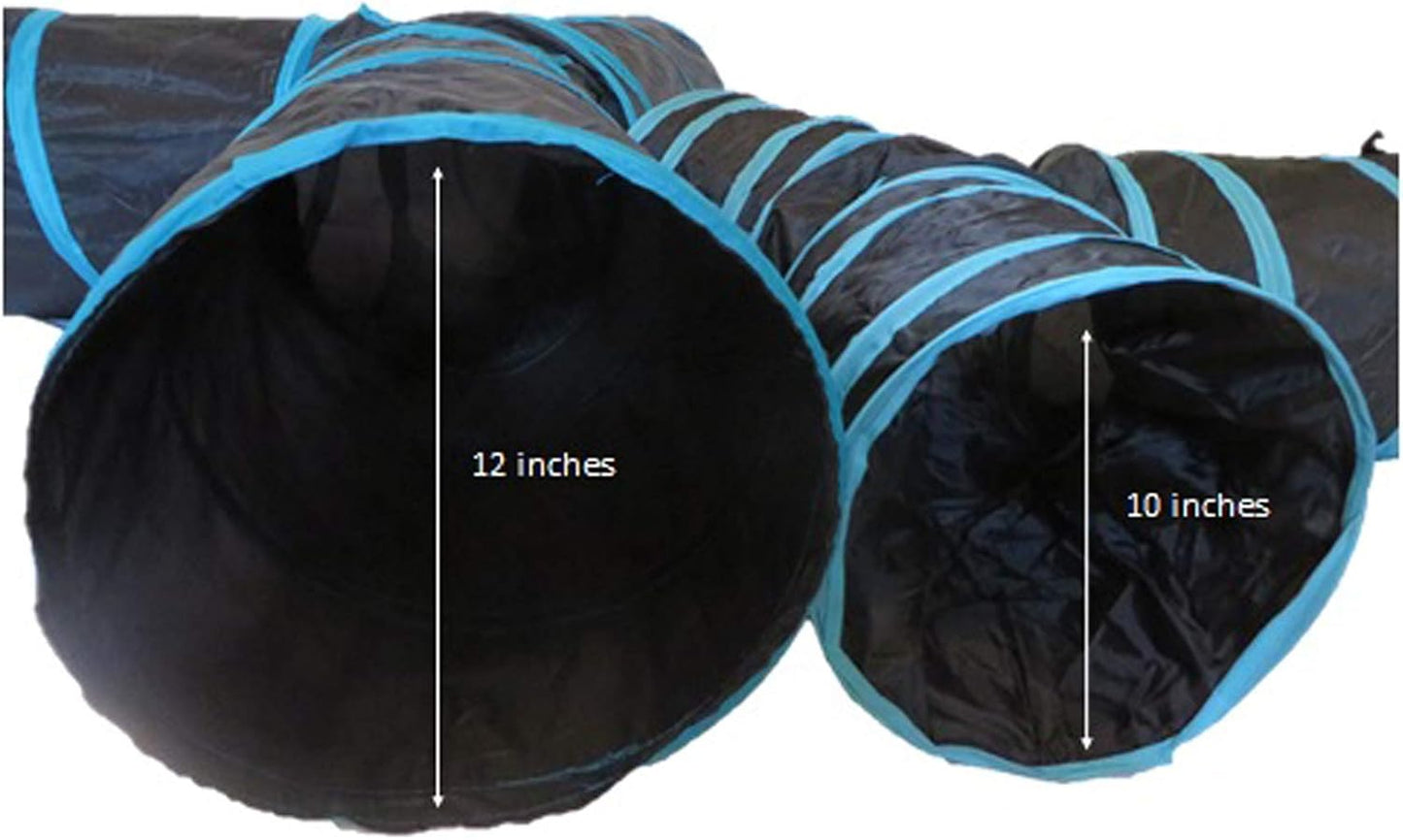 Feline Ruff three way cat tunnel displaying the central crinkle peephole feature.