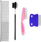 Agatige four pack flea comb for pets showing the front view of stainless steel grooming tools.
