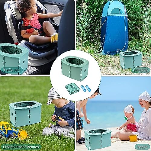 SunnySmile portable potty used in a car setting for emergency travel