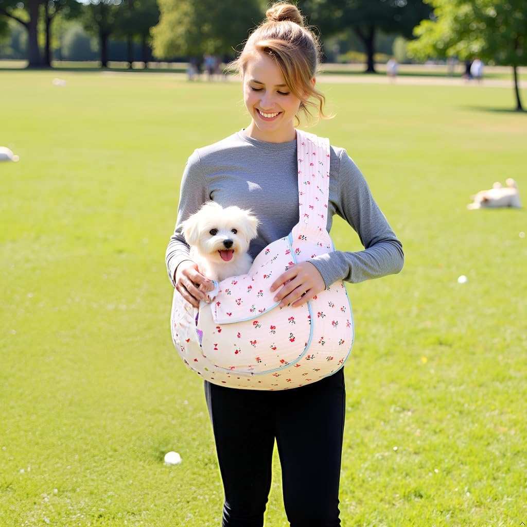 Floral print puppy carrier bag with storage pocket