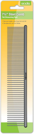 Andis 7.5 inch steel comb close up highlighting the rounded protective pin tips