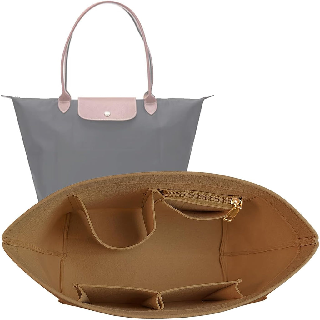 Lckaey Purse Organizer Insert for Longchamp, Premium Felt Long Champ Le Pliage Handbag Organizer Large beige - Image 12