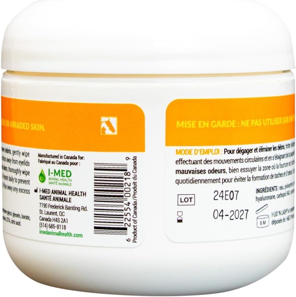 Ocular hygiene wipes container top angle showcasing pre soaked texture