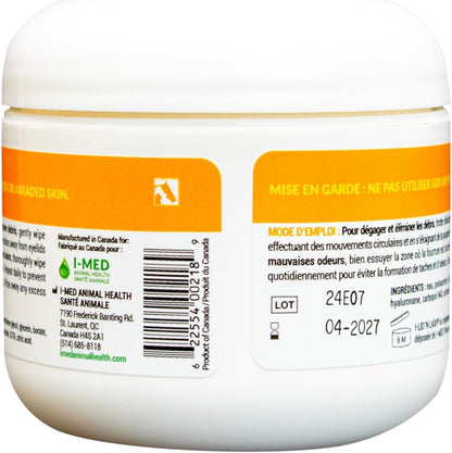 Ocular hygiene wipes container top angle showcasing pre soaked texture