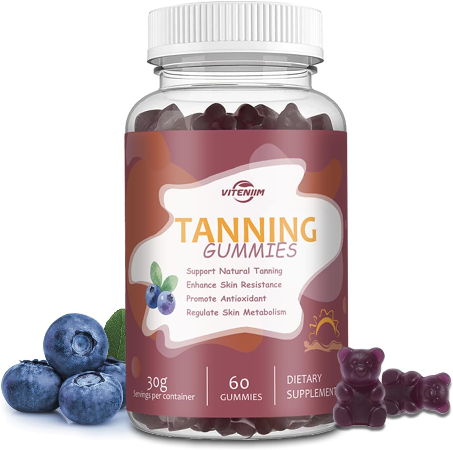 FitEval Tanning Gummies front view bottle for natural skin glow.