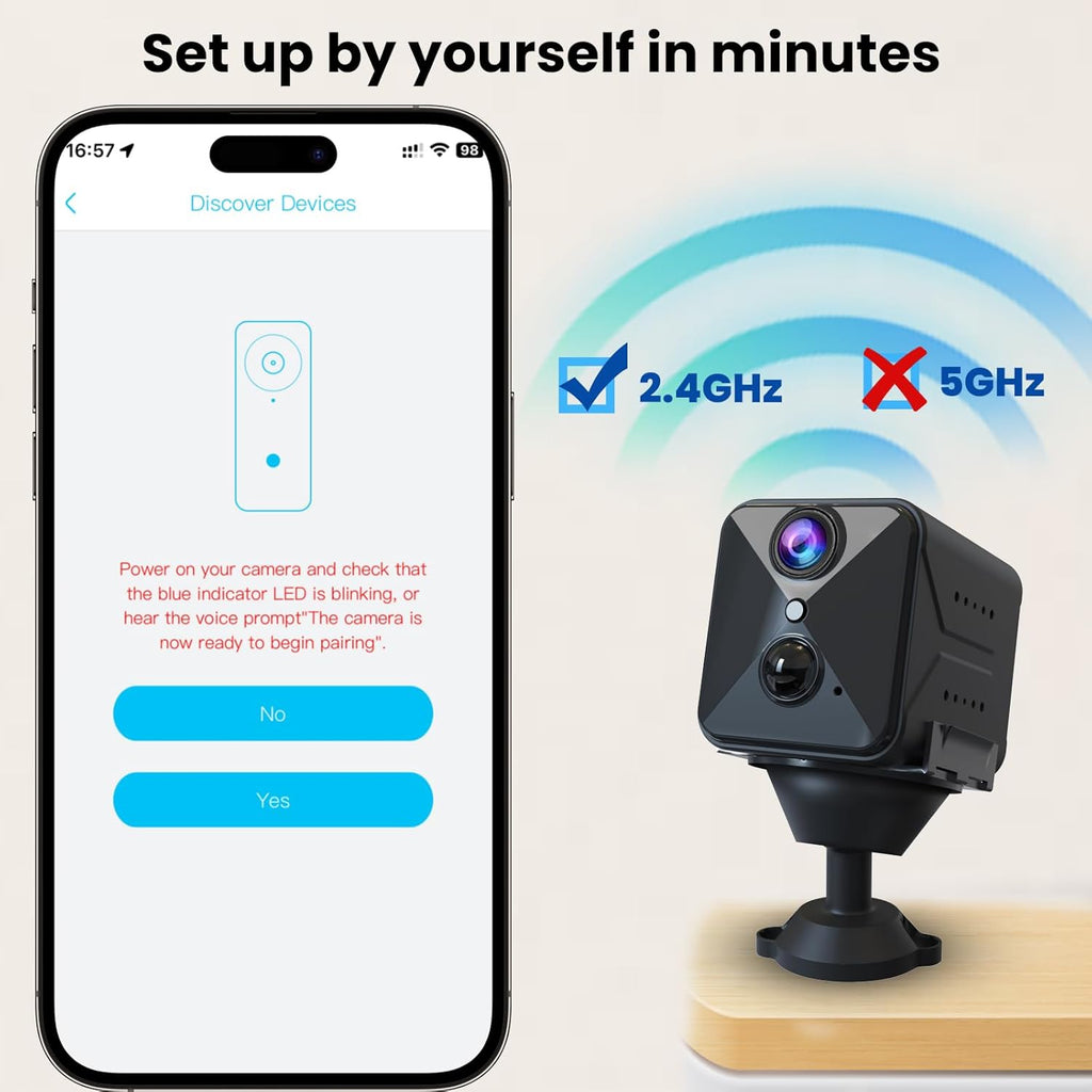 Miniature smart surveillance camera displaying its sleek portable design for home monitoring