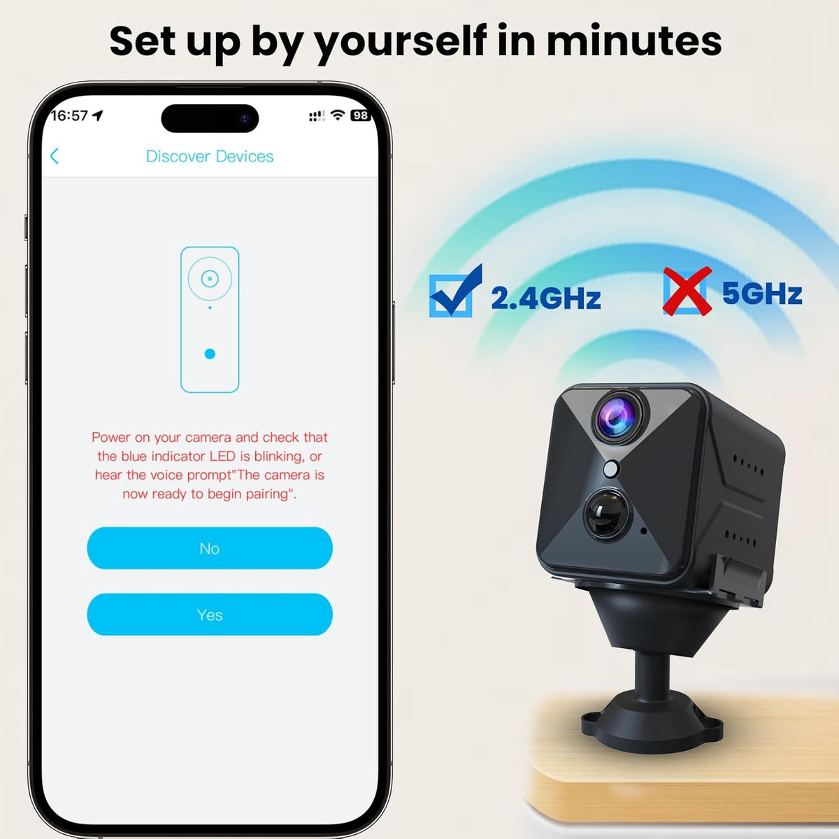 Miniature smart surveillance camera displaying its sleek portable design for home monitoring