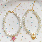 Side view of elegant pearl dog necklace for small pets