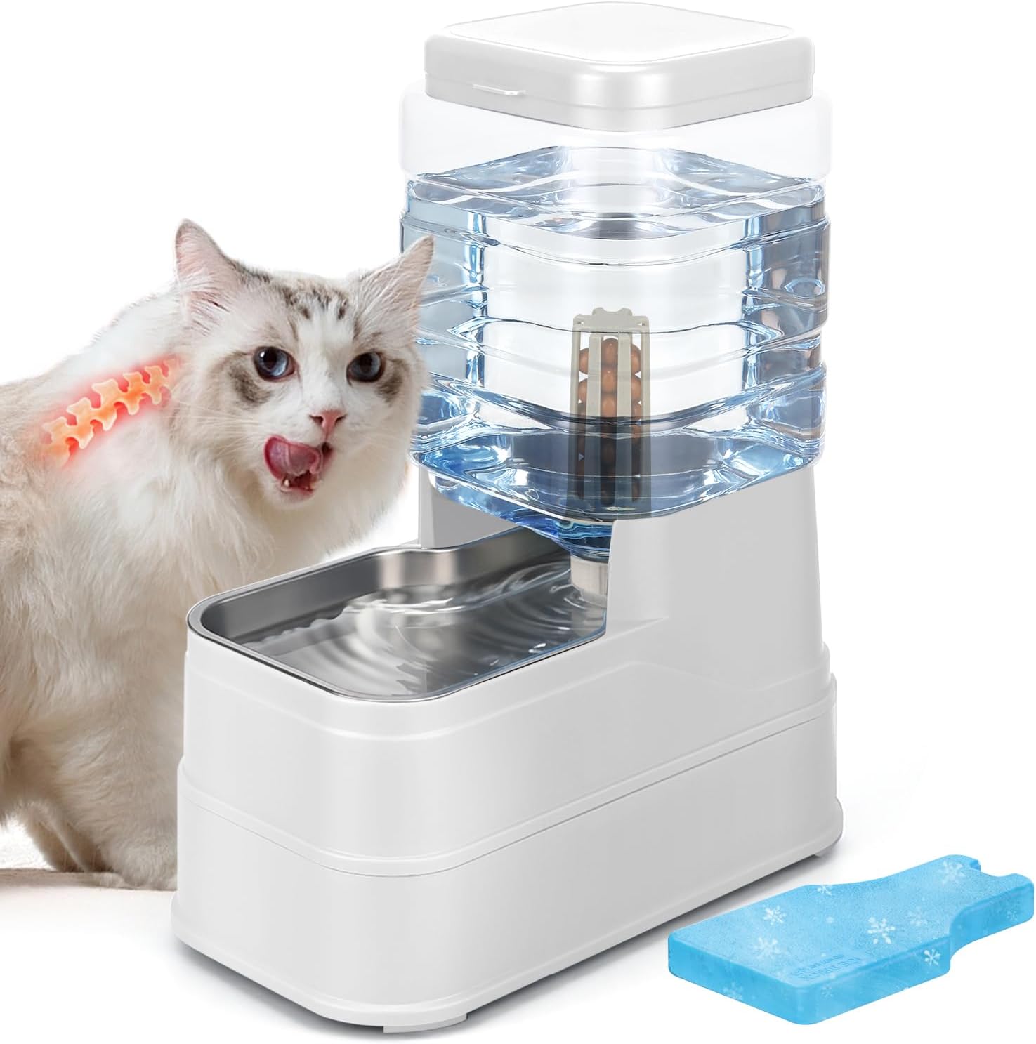 2.2 Gallon Pet Automatic Dog Water Dispenser Cat Gravity Waterer Feeder with Stainless Steel Bowl 8L Large Capacity Puppy Feeding Raised Bowls with Filter,Ice Pack - Image 14