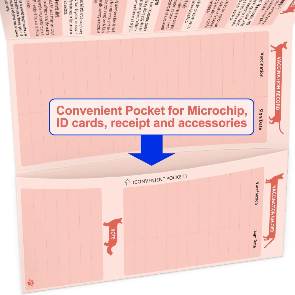 Anzon Mories kitten medical chart demonstrating the integrated document storage pocket with microchip notes.