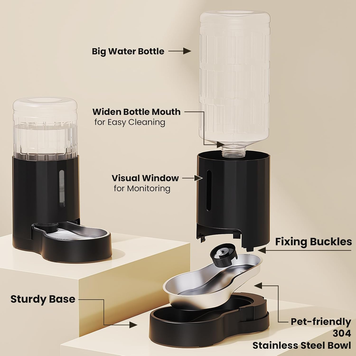 CZPET multi pet water dispenser showing the anti splash water level depth structure