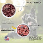 Raw pet food meat blend inside Ancestral Raw Nutrition packaging