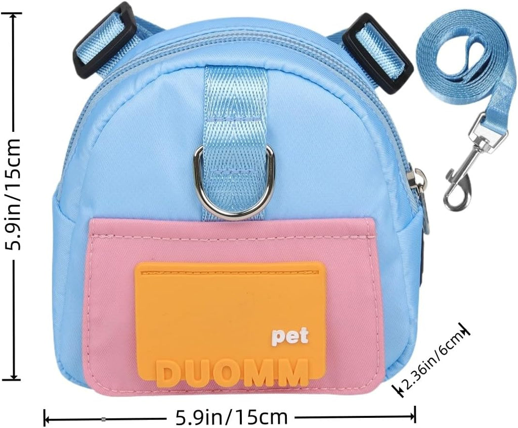 Side view of the blue pet self-carrier backpack showing the secure zippered pocket storage.