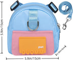 Side view of the blue pet self-carrier backpack showing the secure zippered pocket storage.