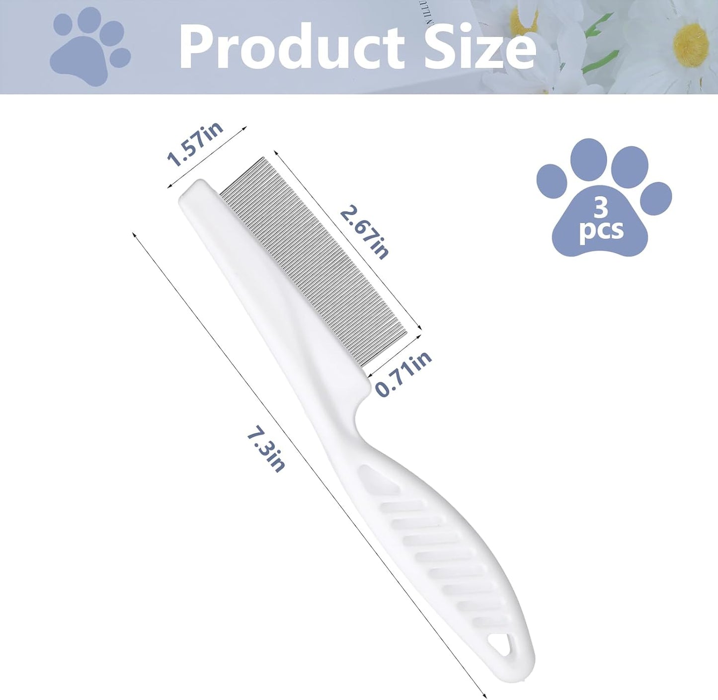 Close up view of the fine tooth pet grooming brush for efficient lice and tick removal
