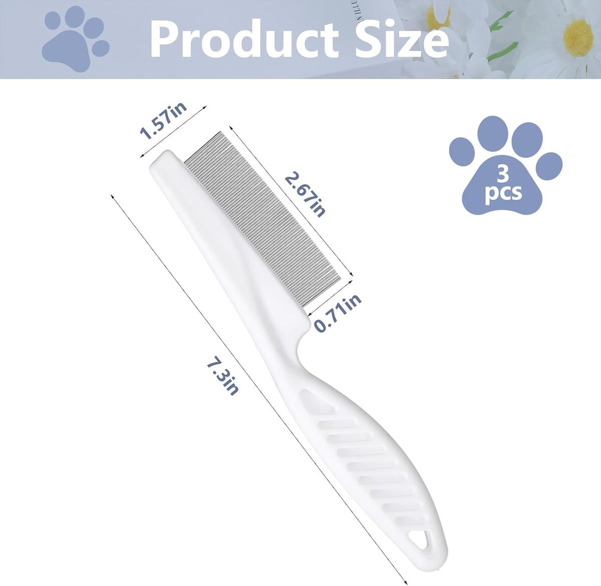 Close up view of the fine tooth pet grooming brush for efficient lice and tick removal
