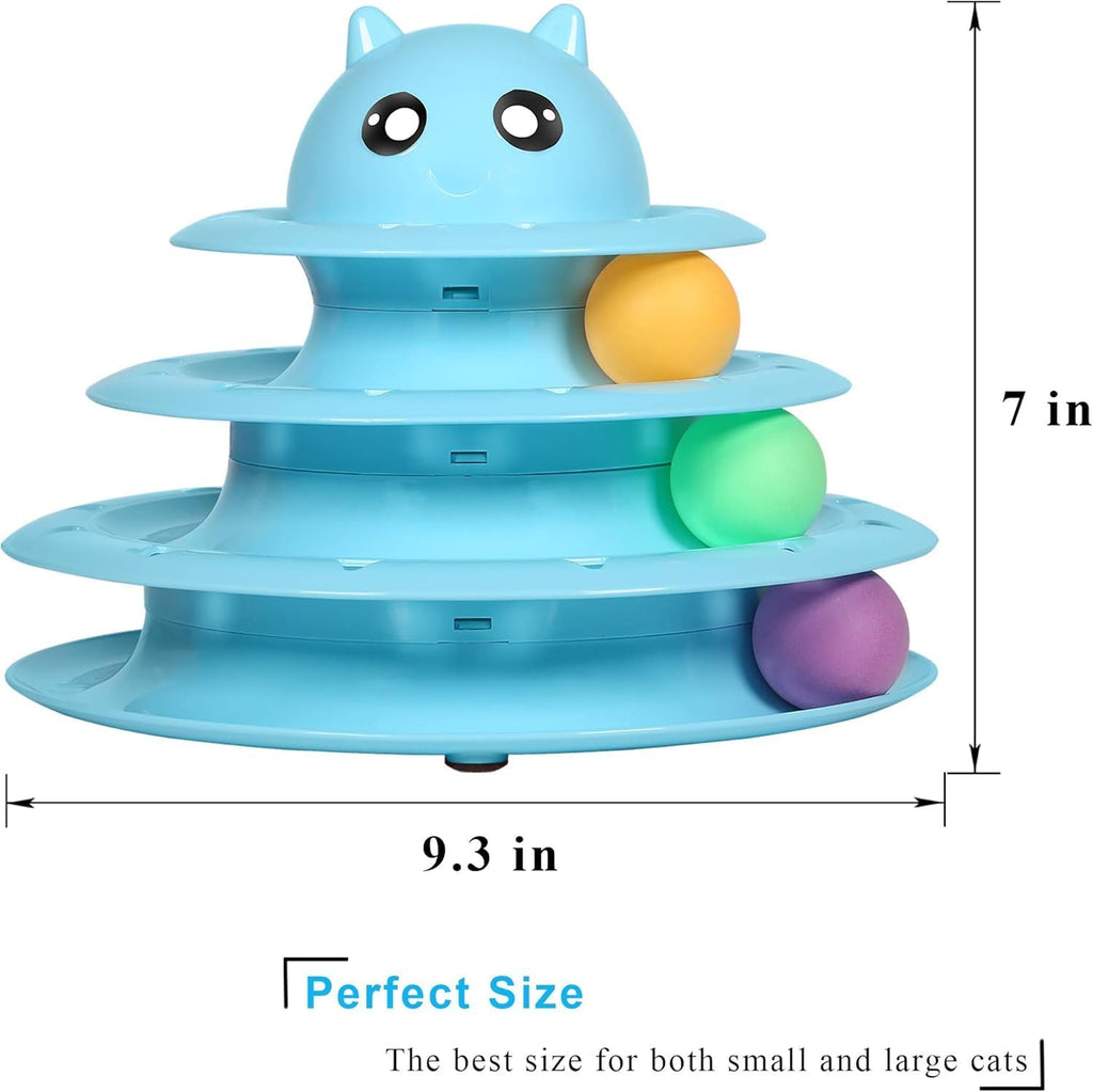 Upsky cat toy roller three level tower tracks with six colorful balls