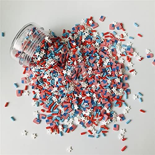 PrettyG polymer soft clay slices applied on patriotic nail art design closeup