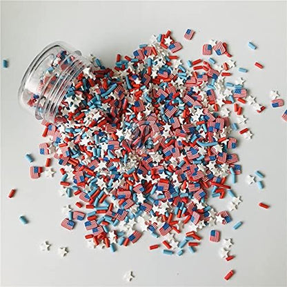 PrettyG polymer soft clay slices applied on patriotic nail art design closeup