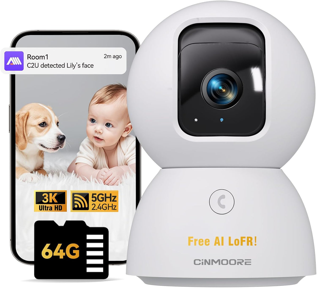 5G Security Camera Indoor, 3K Pet/Dog Camera with Speaker/Phone App, PTZ WiFi Baby Monitor Cameras for Home Security, 0-Glow Night Vision 2-Way Talk, AI Tracking Facial Recognition Time Lapse - Image 12