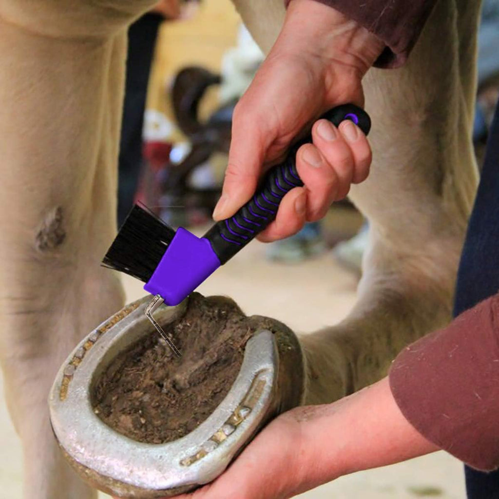 Purple equestrian grooming tool for hoof care