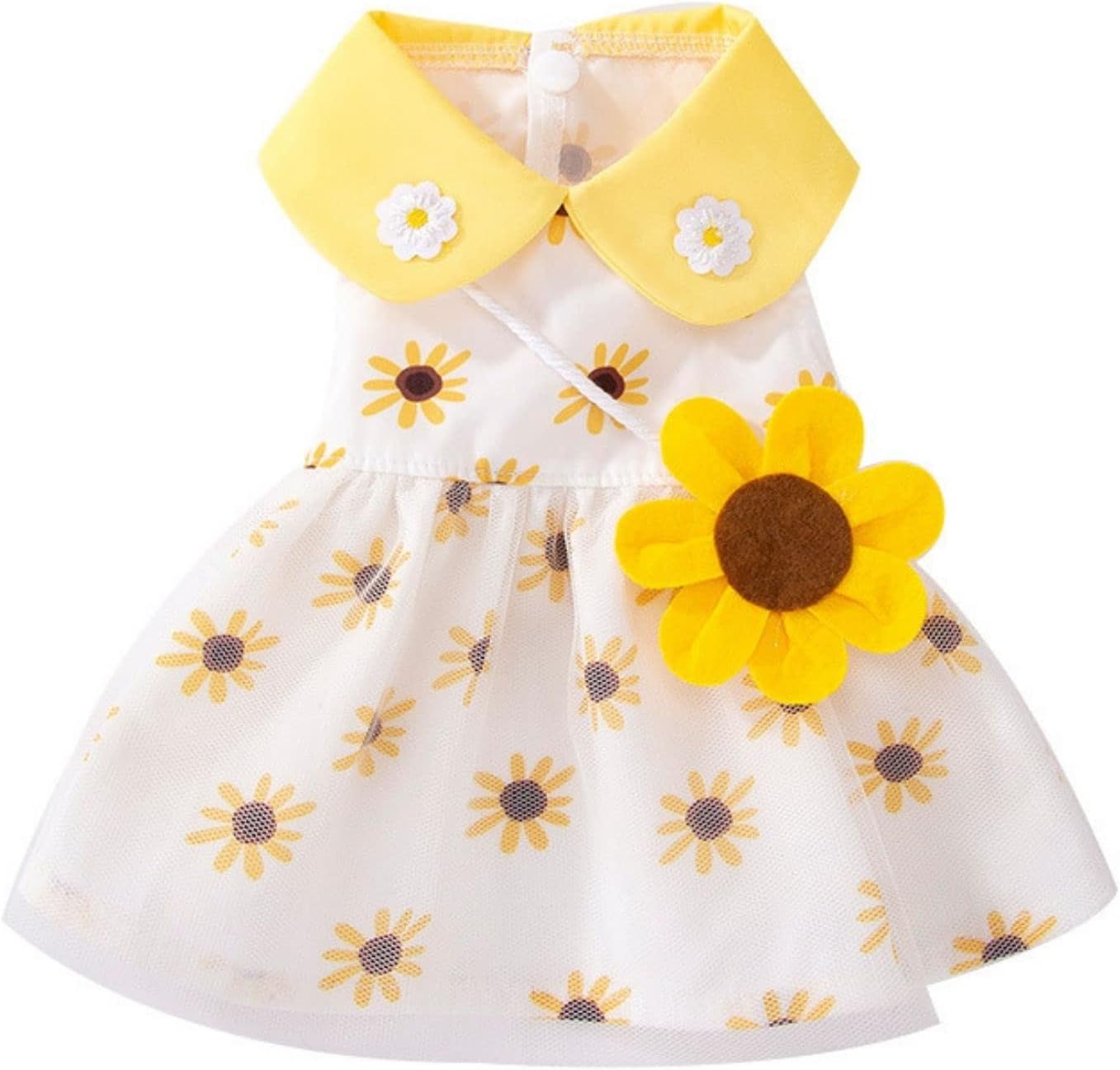 BIECWIAY sunflower puppy dress front view showing yellow flower detail