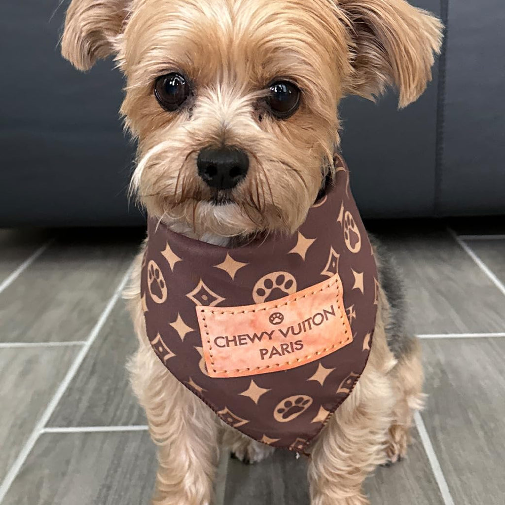 Millionaire Mutt luxury parody dog scarf showing monogram pattern