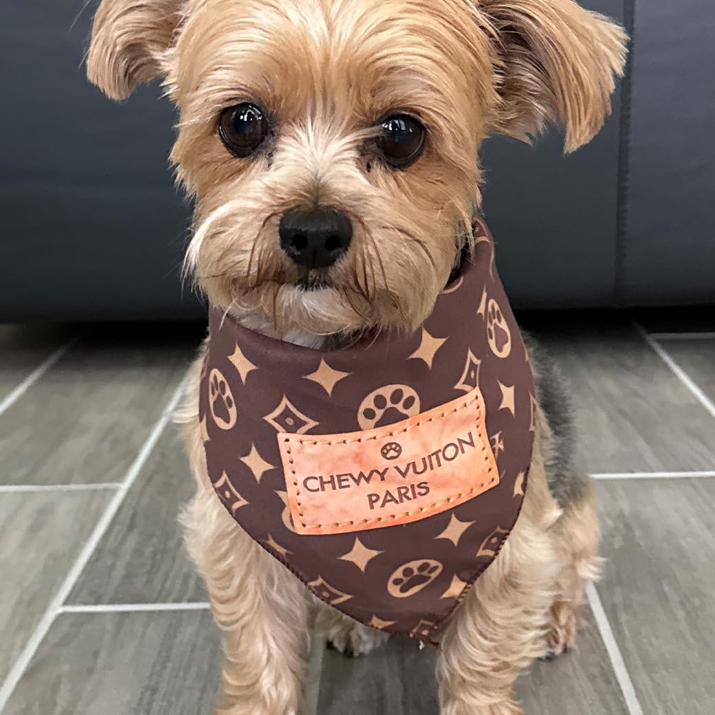 Millionaire Mutt luxury parody dog scarf showing monogram pattern