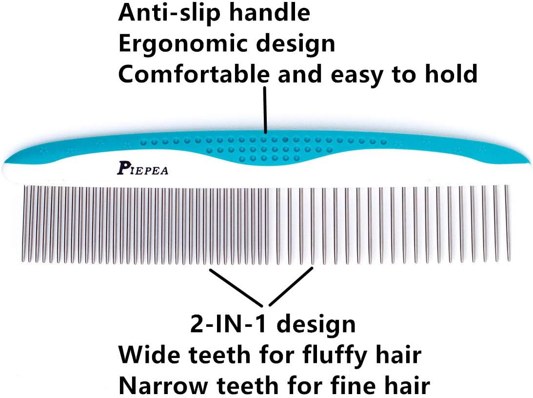 Ergonomic anti slip handle design of the Piepea pet grooming comb