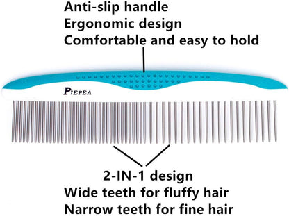 Ergonomic anti slip handle design of the Piepea pet grooming comb