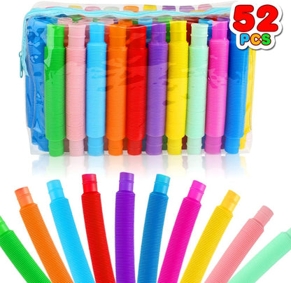 Siwarm pop tubes sensory fidget toys fifty two pack front view containing ten different colors of extendable pipes