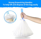 Heavy duty white cat waste receptacle bags with strong blue drawstring closures