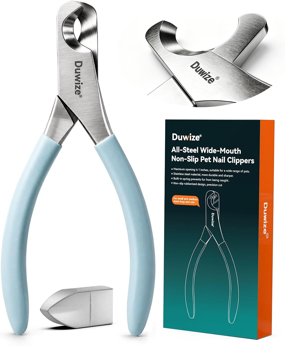Duwize ergonomic pet grooming clippers showing the smooth handle grip