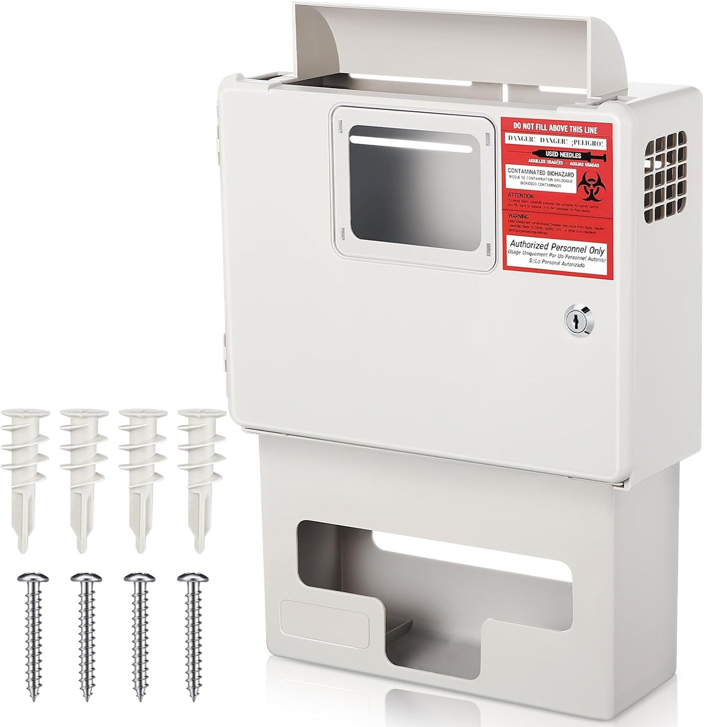 Geiserailie wall mount locking cabinet with white steel finish and glove holder