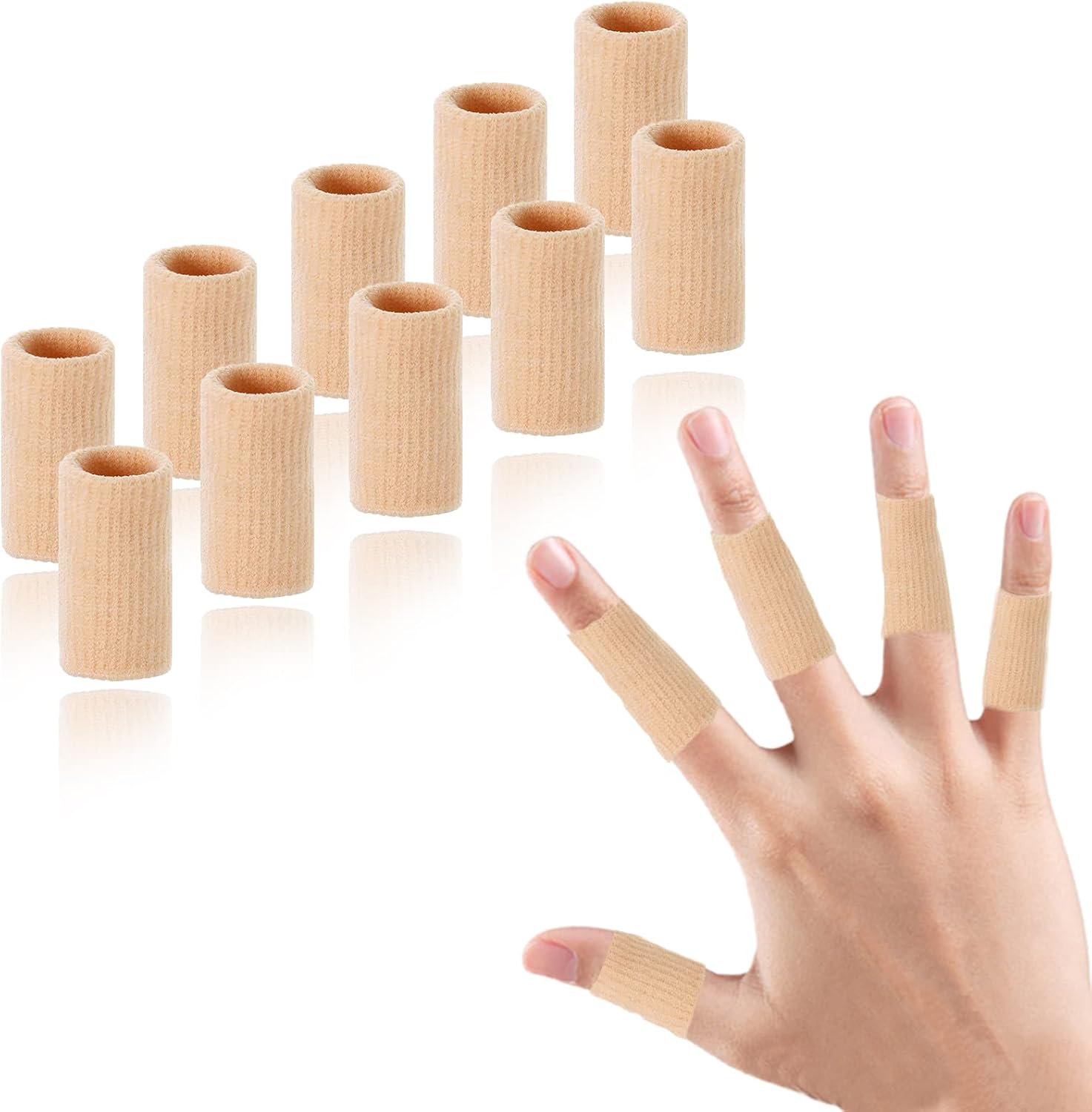 EDNYZAKRN finger compression sleeves support package front view showing beige elastic finger protectors for arthritis pain relief.