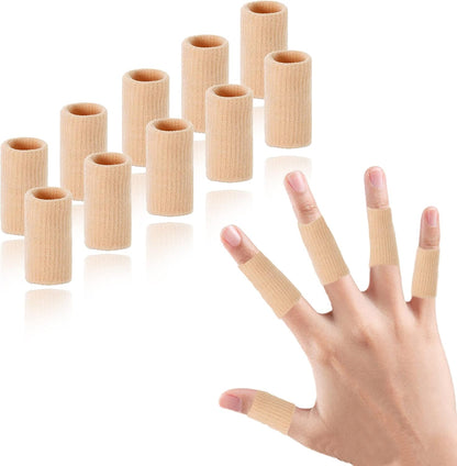 EDNYZAKRN finger compression sleeves support package front view showing beige elastic finger protectors for arthritis pain relief.