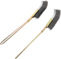 Angoily bird cage cleaning brush front view with long handle and wire bristles