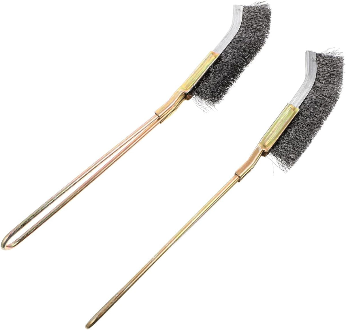 Angoily bird cage cleaning brush front view with long handle and wire bristles